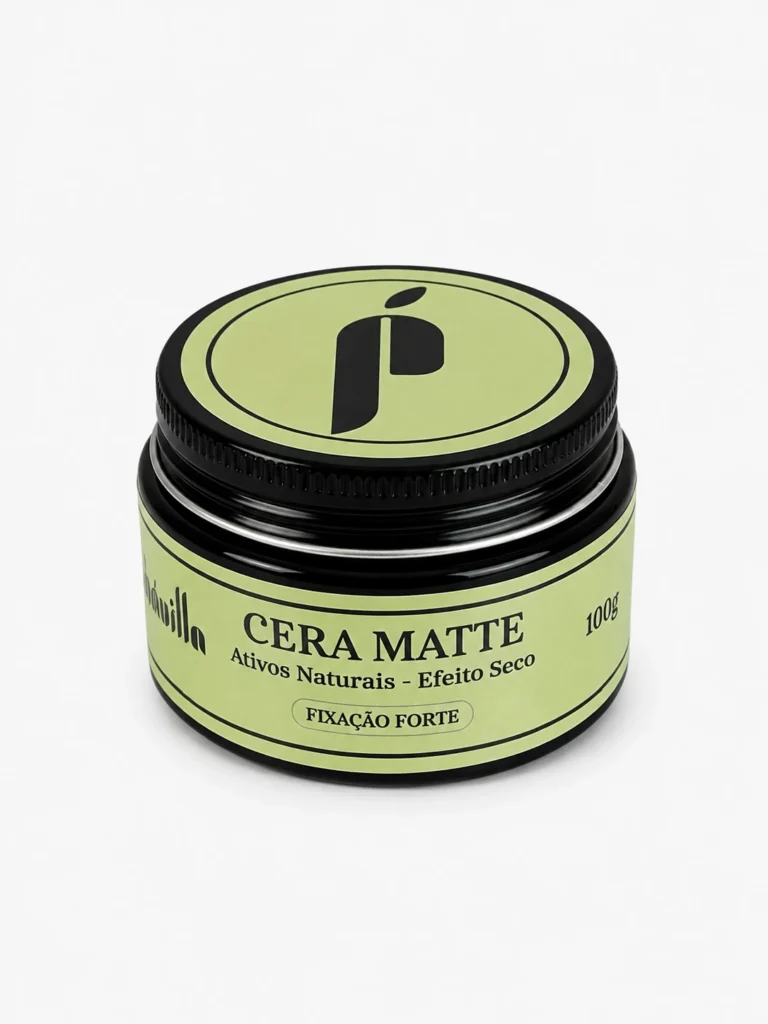 Cera Matte Pávilla 100g, pote preto com rótulo verde-claro