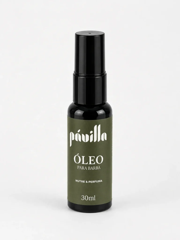 Óleo para Barba Pávilla 30ml, frasco preto com rótulo verde